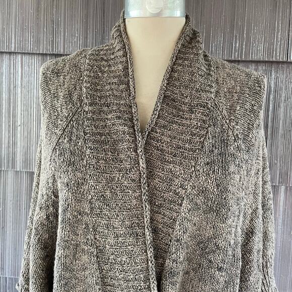 🔥Soft Surroundings Cotton Blend Brown Knitted Wrap Poncho Sweater Cardigan L-XL - Picture 5 of 13